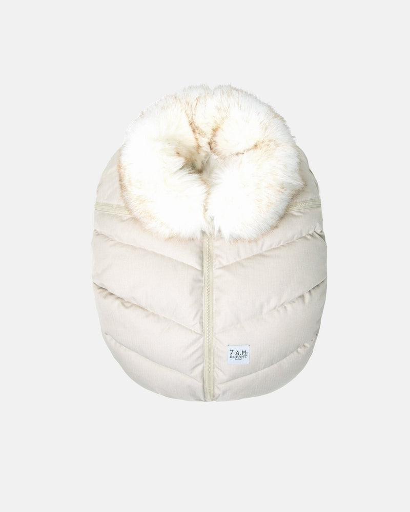 7AM - Car Seat Cocoon - Tundra Mother & Baby Heather Beige / White Faux Fur