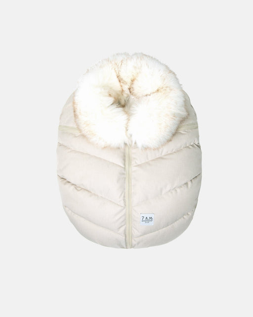 7AM - Car Seat Cocoon - Tundra Mother & Baby Heather Beige / White Faux Fur