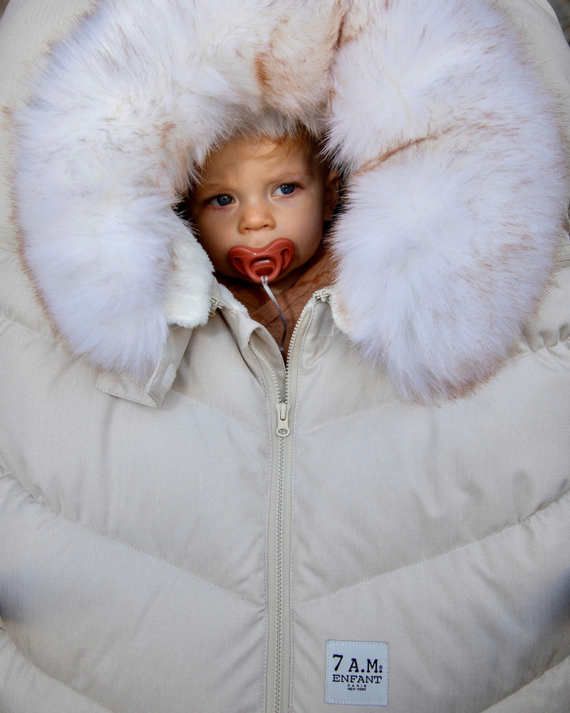7AM - Car Seat Cocoon - Tundra Mother & Baby Heather Beige / White Faux Fur