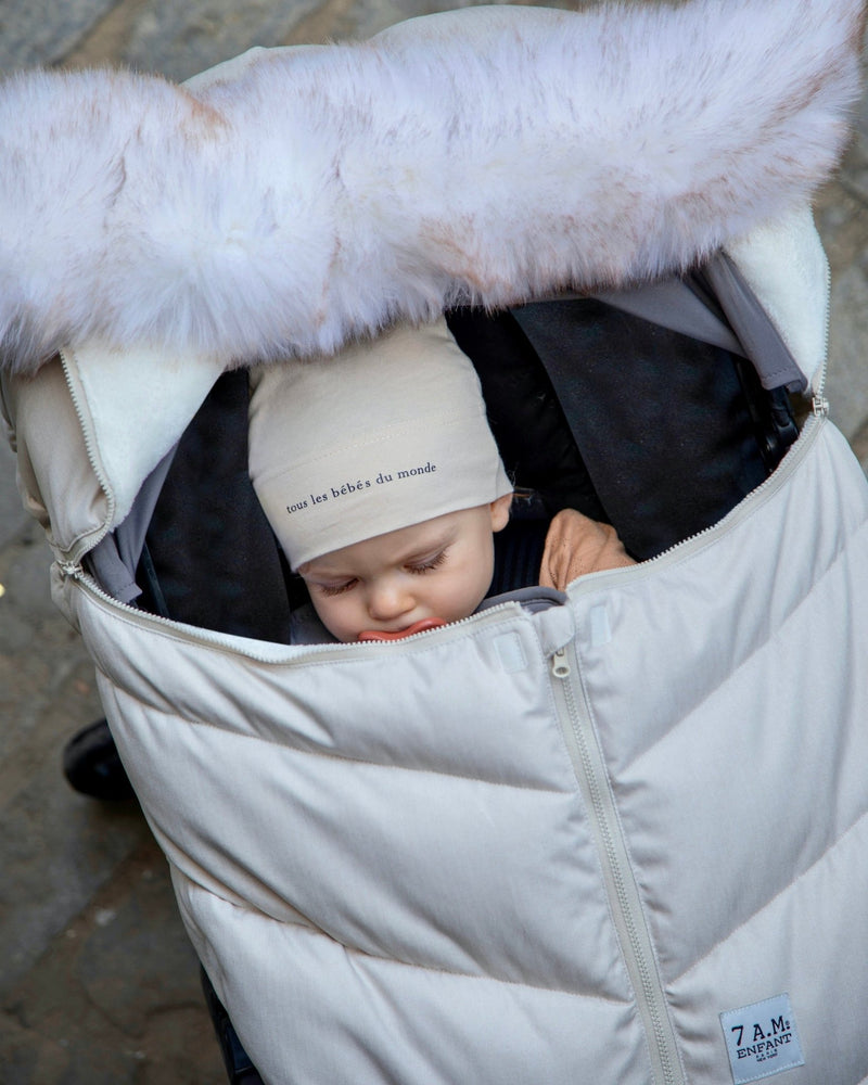 7AM - Car Seat Cocoon - Tundra Mother & Baby Heather Beige / White Faux Fur