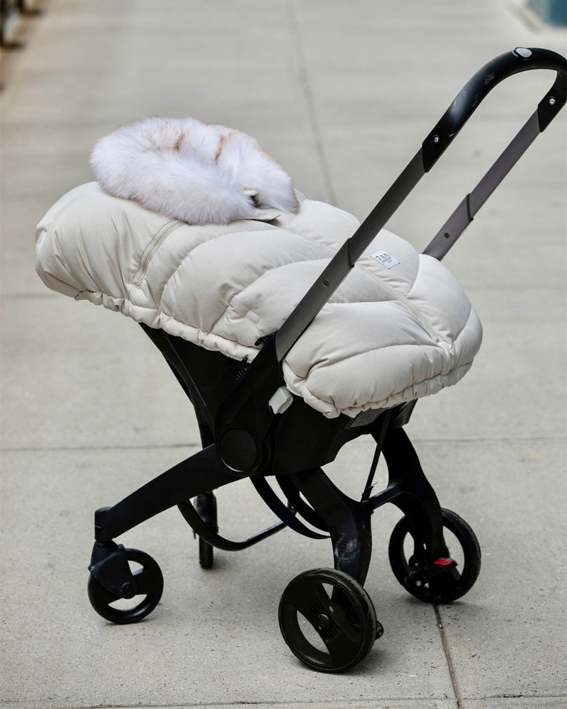 7AM - Car Seat Cocoon - Tundra Mother & Baby Heather Beige / White Faux Fur