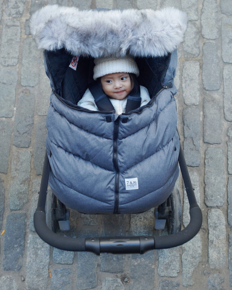 7AM - Car Seat Cocoon - Tundra Mother & Baby Heather Grey Dark / Faux Fur