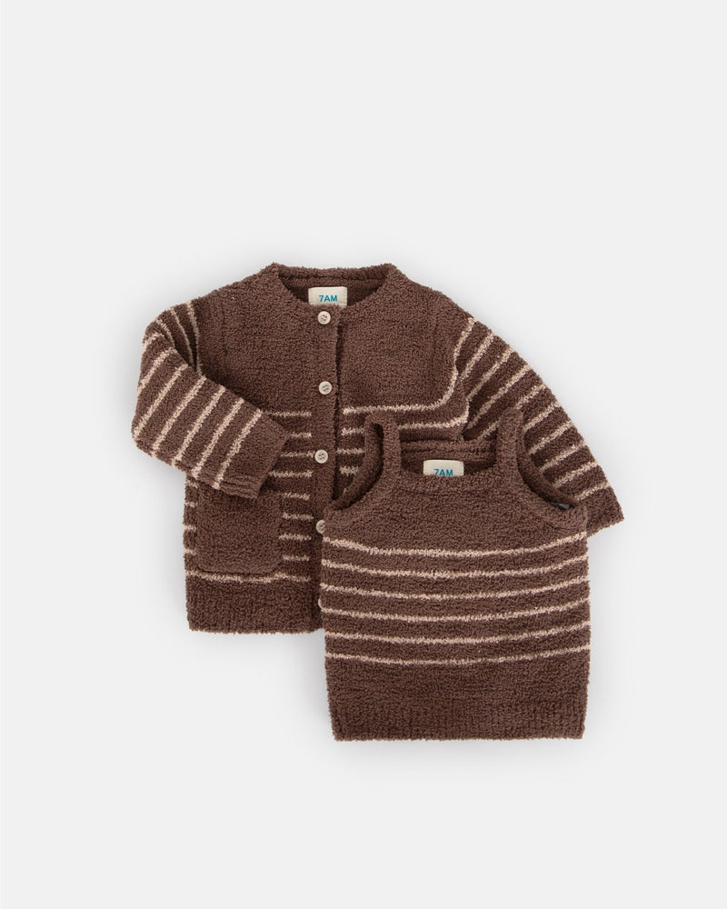 7AM - Cardigan & Camisole Set - Fuzzy Mother & Baby Amber / Ecru 6 - 9M