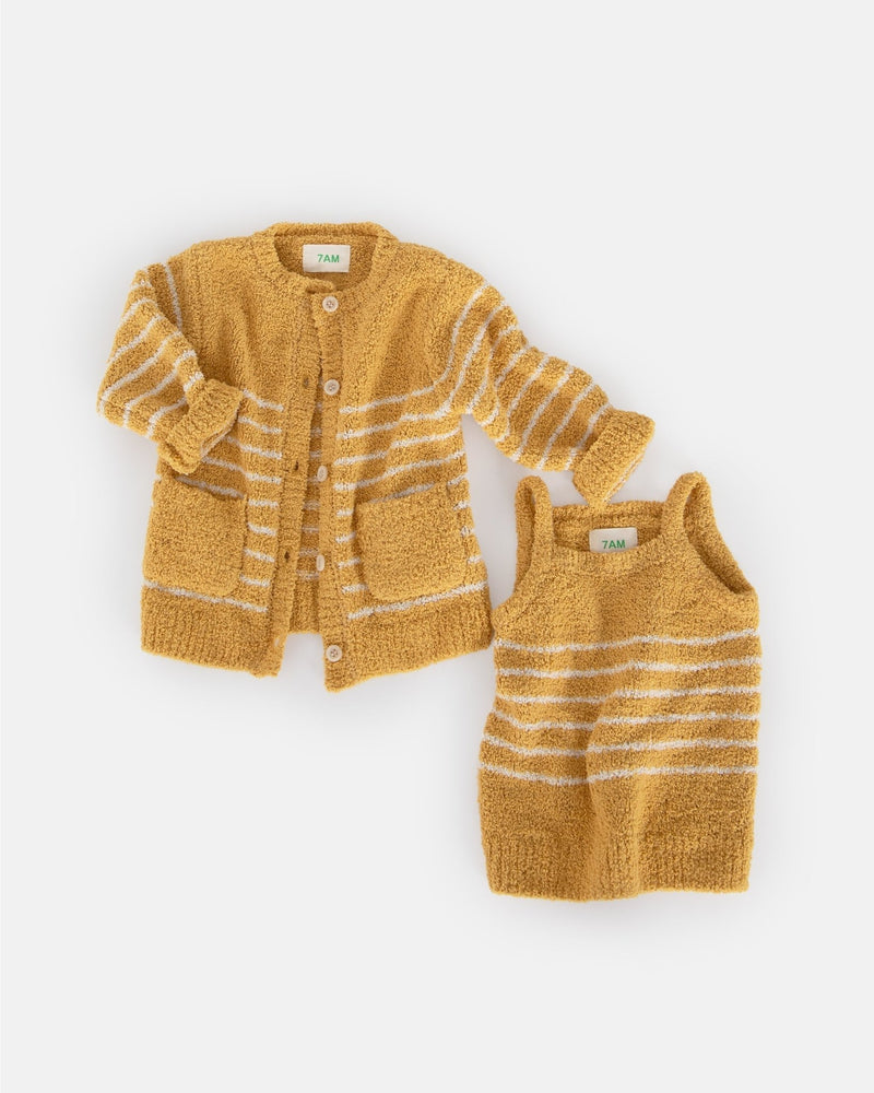 7AM - Cardigan & Camisole Set - Fuzzy Mother & Baby Amber / Ecru 6 - 9M