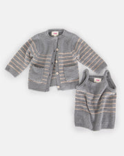7AM - Cardigan & Camisole Set - Fuzzy Mother & Baby Gris / Pecan 0 - 3M