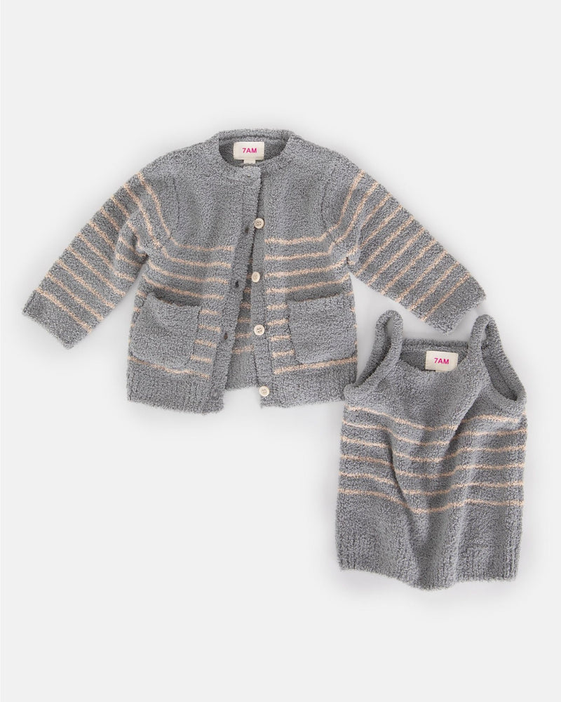 7AM - Cardigan & Camisole Set - Fuzzy Mother & Baby Gris / Pecan 0 - 3M