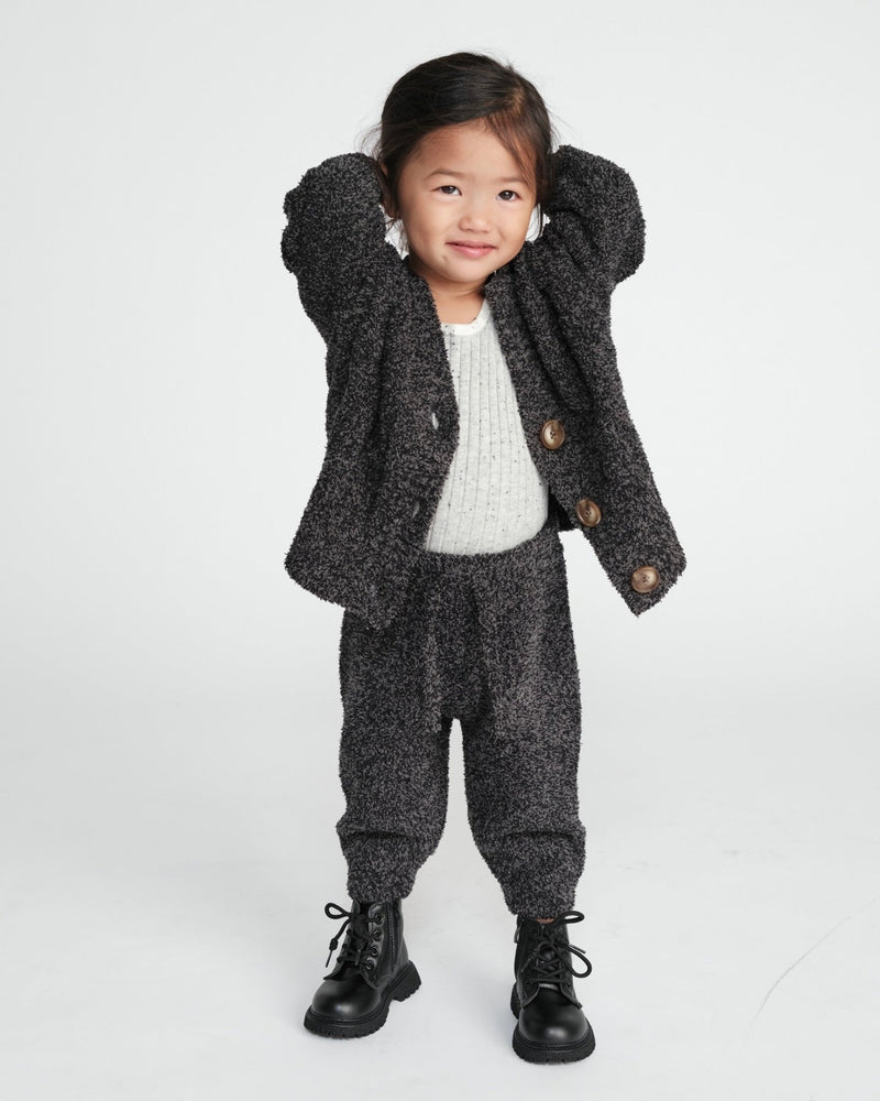 7AM - Cardigan - Fuzzy Mother & Baby Black Melange 6 - 9M