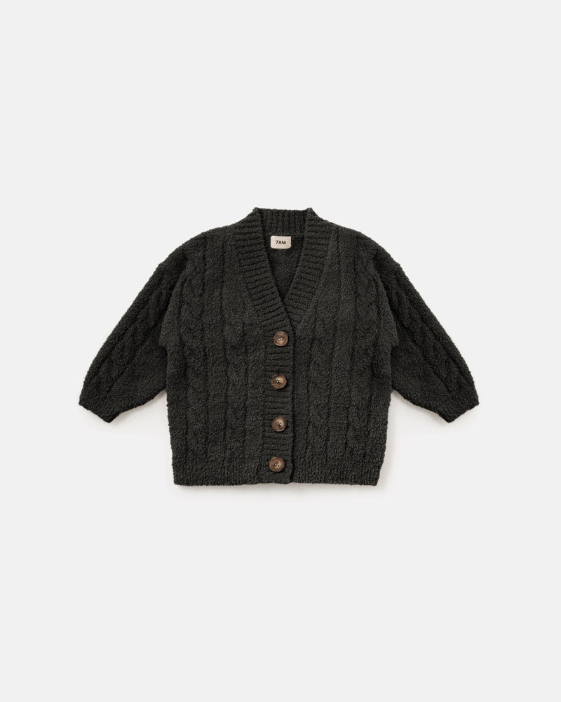 7AM - Cardigan - Fuzzy Mother & Baby Black Melange 6 - 9M