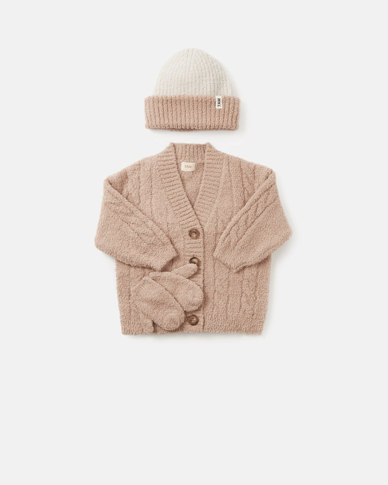 7AM - Cardigan - Fuzzy Mother & Baby Pecan 6 - 9M