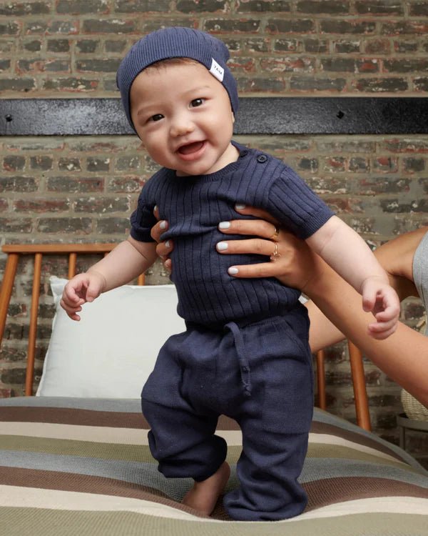 7AM - Cotton Joggers - Ribbed Mother & Baby White 0 - 3M