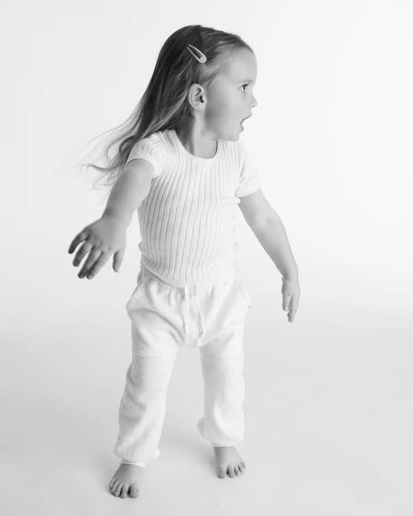 7AM - Cotton Joggers - Ribbed Mother & Baby White 0 - 3M