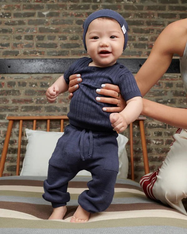 7AM - Cotton Joggers - Ribbed Mother & Baby White 0 - 3M