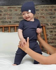7AM - Cotton Tee - Ribbed Mother & Baby Navy 0 - 3M