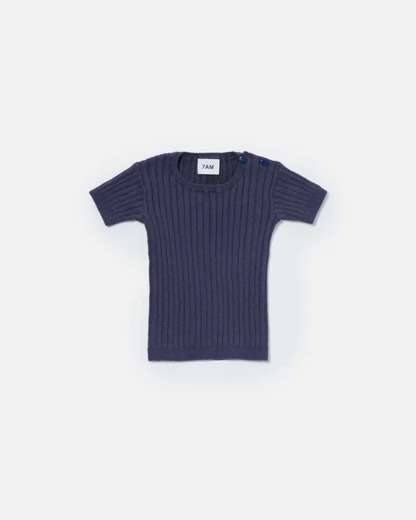 7AM - Cotton Tee - Ribbed Mother & Baby Navy 0 - 3M