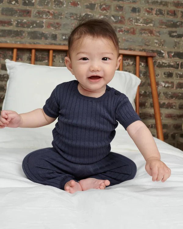 7AM - Cotton Tee - Ribbed Mother & Baby Navy 0 - 3M