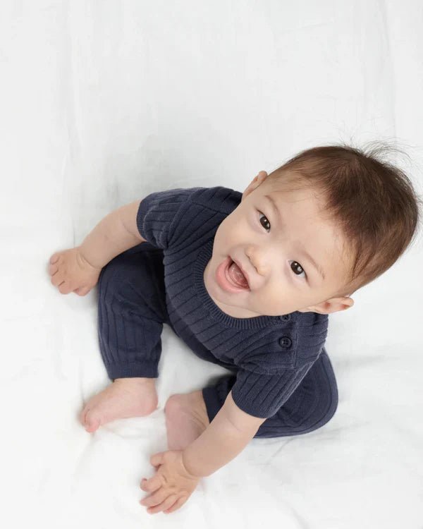 7AM - Cotton Tee - Ribbed Mother & Baby Navy 0 - 3M