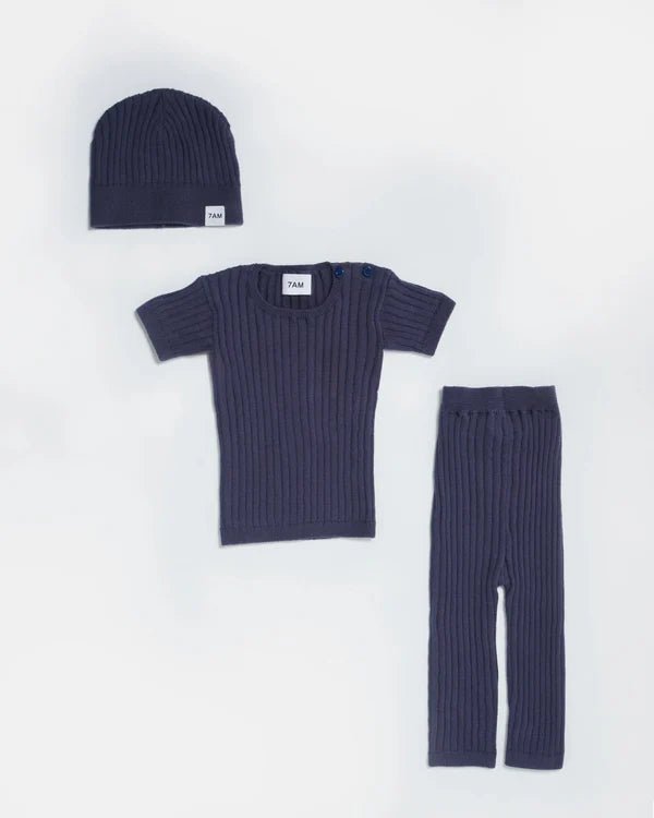 7AM - Cotton Tee - Ribbed Mother & Baby Navy 0 - 3M