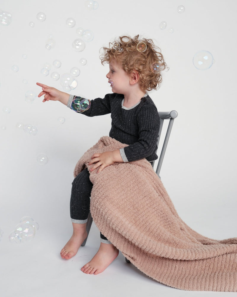 7AM - Cushy Ribbed Blanket - Fuzzy Mother & Baby Pecan Kids