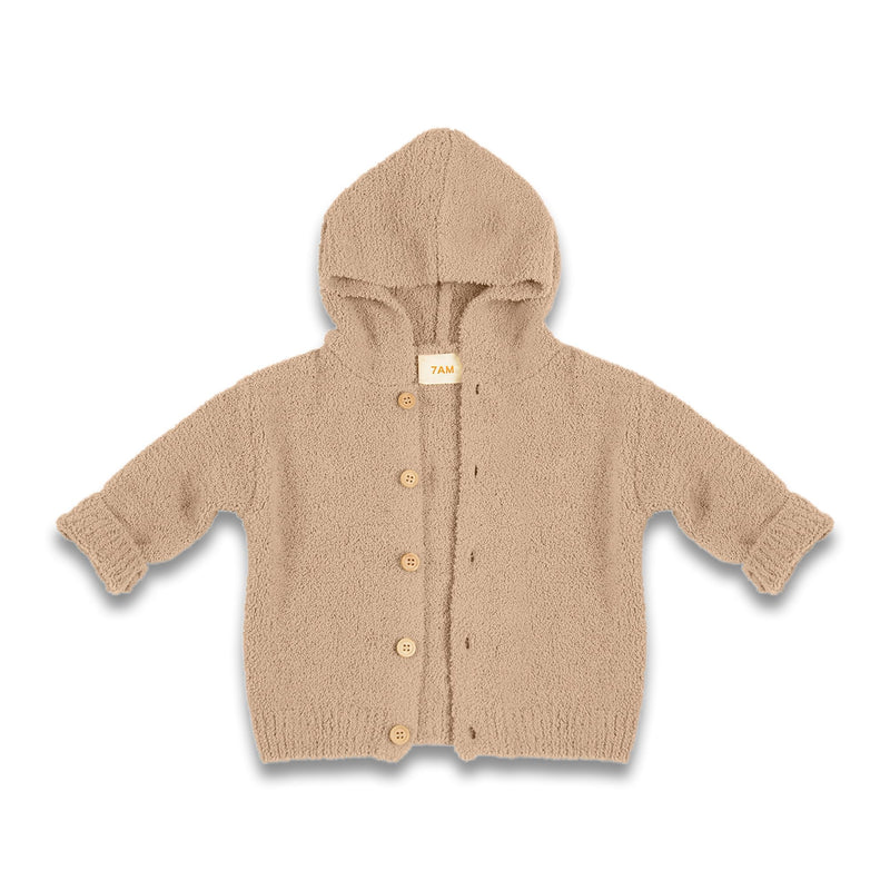 7AM - Hooded Cardigan - Fuzzy Apparel & Accessories Pecan 9 - 12M