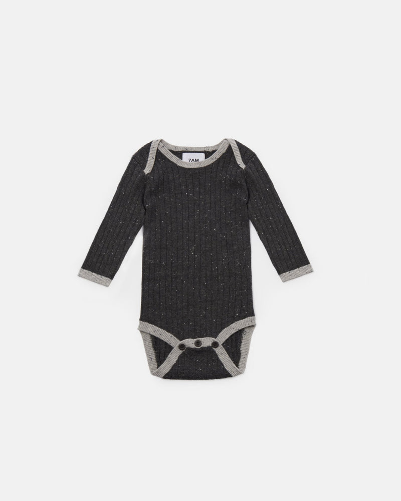 7AM - Long Sleeve Bodysuit - Hug Me Mother & Baby Black Melange 9 - 12M