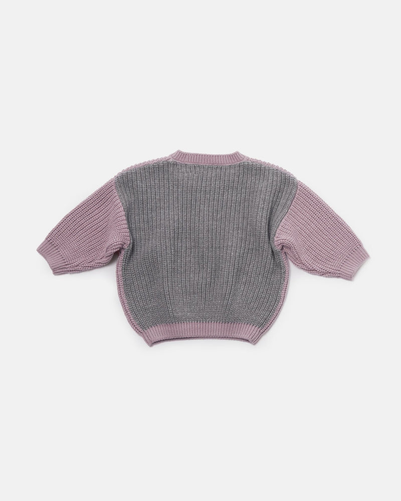 7AM - Long Sleeve Boxy Sweater - Chunky Mother & Baby Ash Rose, Grey 6 - 12M