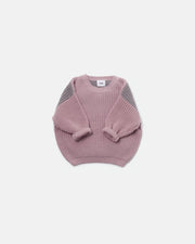 7AM - Long Sleeve Boxy Sweater - Chunky Mother & Baby Ash Rose, Grey 6 - 12M