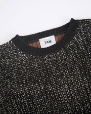 7AM - Long Sleeve Boxy Sweater - Chunky Mother & Baby Black Melange, Brown 6 - 12M