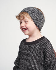 7AM - Long Sleeve Boxy Sweater - Chunky Mother & Baby Black Melange, Brown 6 - 12M