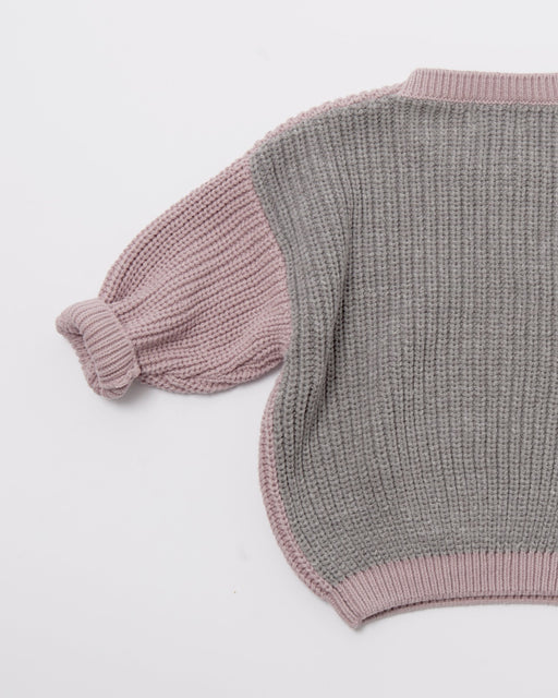 7AM - Long Sleeve Boxy Sweater - Chunky Mother & Baby Black Melange, Brown 6 - 12M