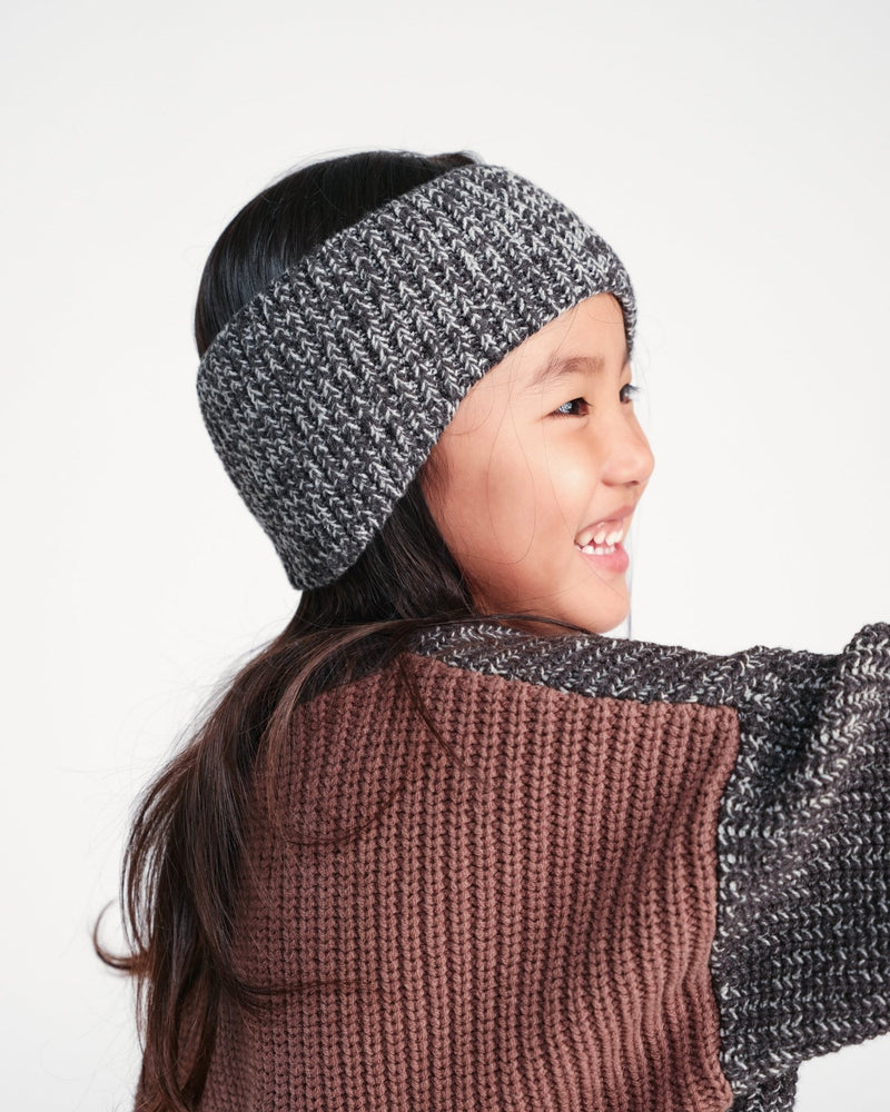 7AM - Long Sleeve Boxy Sweater - Chunky Mother & Baby Black Melange, Brown 6 - 12M