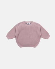 7AM - Long Sleeve Boxy Sweater - Chunky Mother & Baby Black Melange, Brown 6 - 12M