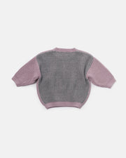 7AM - Long Sleeve Boxy Sweater - Chunky Mother & Baby Black Melange, Brown 6 - 12M