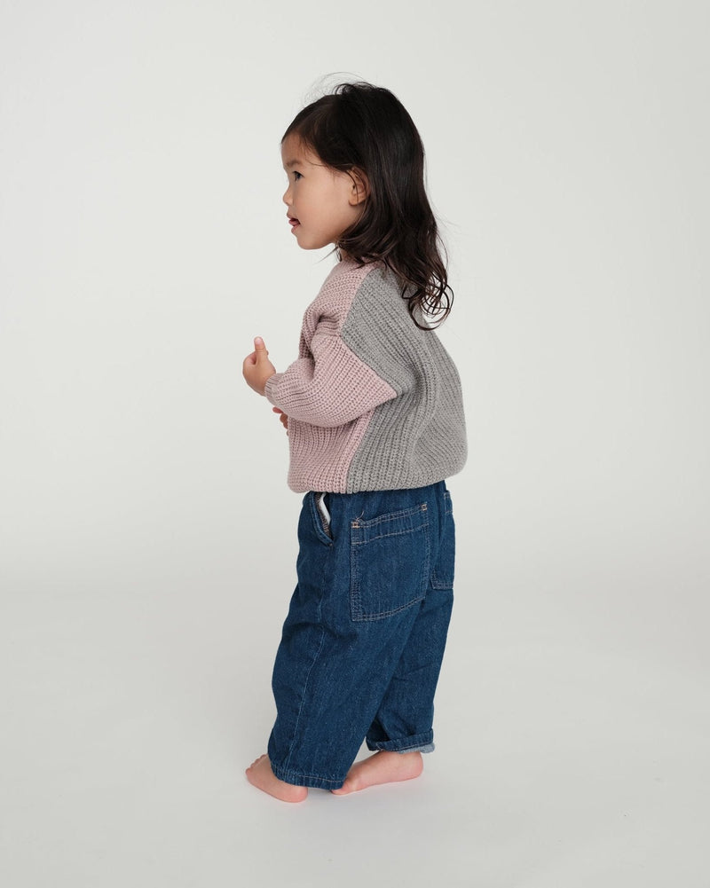 7AM - Long Sleeve Boxy Sweater - Chunky Mother & Baby Black Melange, Brown 6 - 12M