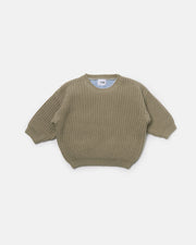 7AM - Long Sleeve Boxy Sweater - Chunky Mother & Baby Ecru, Pearl Grey 6 - 12M