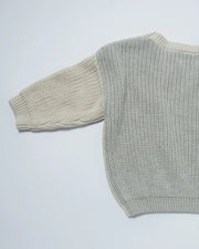 7AM - Long Sleeve Boxy Sweater - Chunky Mother & Baby Ecru, Pearl Grey 6 - 12M