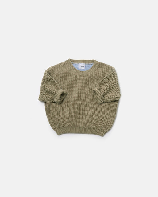 7AM - Long Sleeve Boxy Sweater - Chunky Mother & Baby Ecru, Pearl Grey 6 - 12M