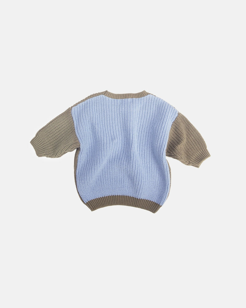 7AM - Long Sleeve Boxy Sweater - Chunky Mother & Baby Ecru, Pearl Grey 6 - 12M