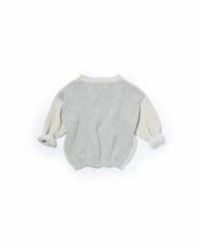 7AM - Long Sleeve Boxy Sweater - Chunky Mother & Baby Ecru, Pearl Grey 6 - 12M
