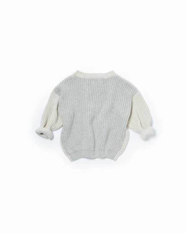 7AM - Long Sleeve Boxy Sweater - Chunky Mother & Baby Ecru, Pearl Grey 6 - 12M