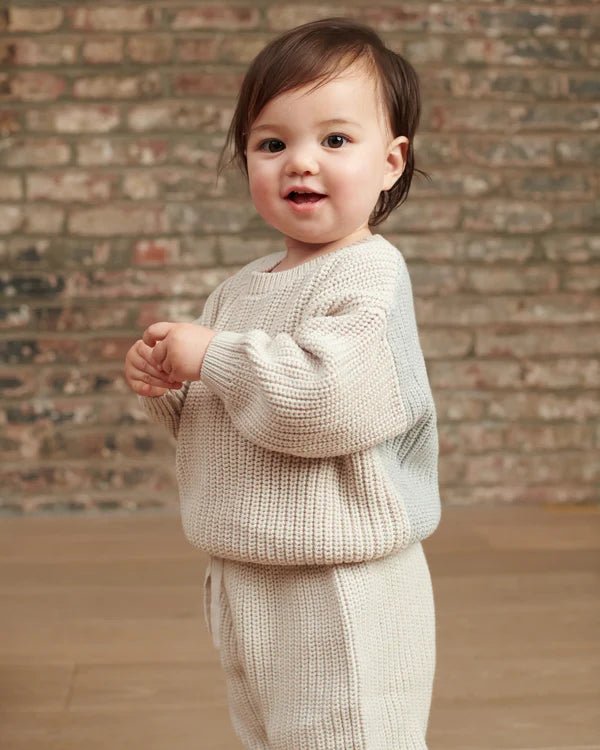 7AM - Long Sleeve Boxy Sweater - Chunky Mother & Baby Ecru, Pearl Grey 6 - 12M