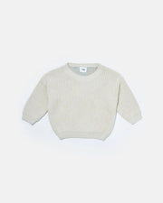 7AM - Long Sleeve Boxy Sweater - Chunky Mother & Baby Ecru, Pearl Grey 6 - 12M