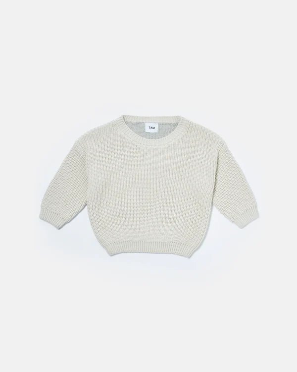 7AM - Long Sleeve Boxy Sweater - Chunky Mother & Baby Ecru, Pearl Grey 6 - 12M