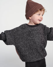 7AM - Long Sleeve Boxy Sweater - Chunky Mother & Baby Olive, Blue 6 - 12M
