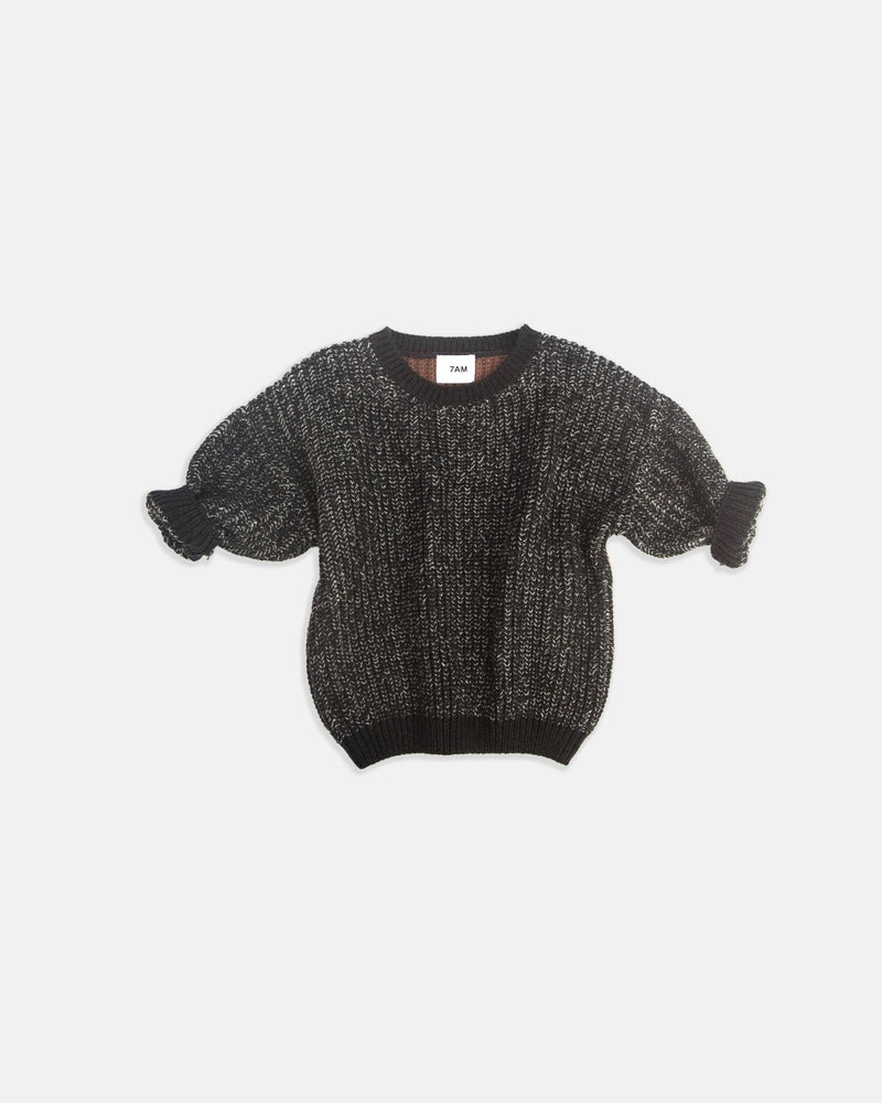 7AM - Long Sleeve Boxy Sweater - Chunky Mother & Baby Olive, Blue 6 - 12M