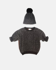 7AM - Long Sleeve Boxy Sweater - Chunky Mother & Baby Olive, Blue 6 - 12M