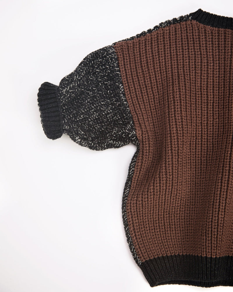 7AM - Long Sleeve Boxy Sweater - Chunky Mother & Baby Olive, Blue 6 - 12M