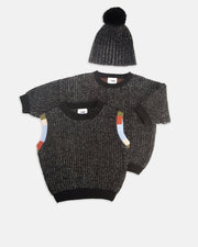 7AM - Long Sleeve Boxy Sweater - Chunky Mother & Baby Olive, Blue 6 - 12M