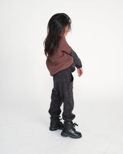 7AM - Long Sleeve Boxy Sweater - Chunky Mother & Baby Olive, Blue 6 - 12M