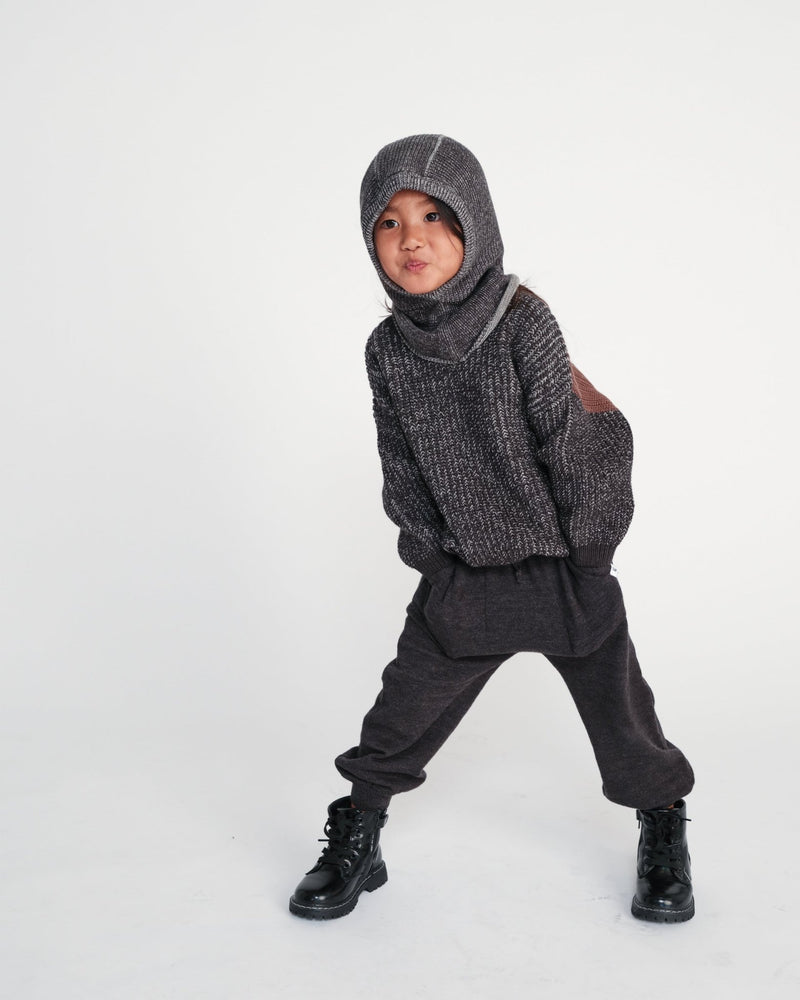 7AM - Long Sleeve Boxy Sweater - Chunky Mother & Baby Olive, Blue 6 - 12M