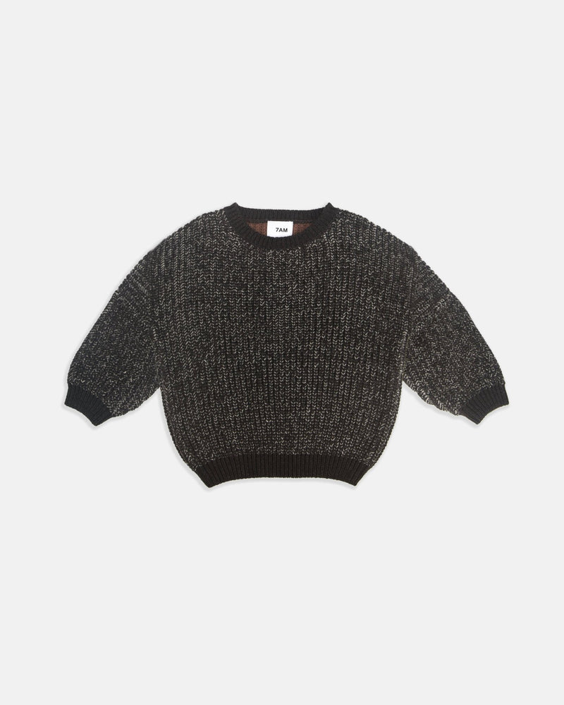 7AM - Long Sleeve Boxy Sweater - Chunky Mother & Baby Olive, Blue 6 - 12M